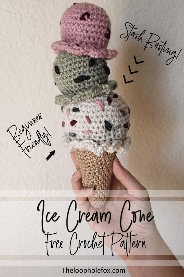 Crochet Ice Cream Cone with Scrap Yarn - The Loophole Fox