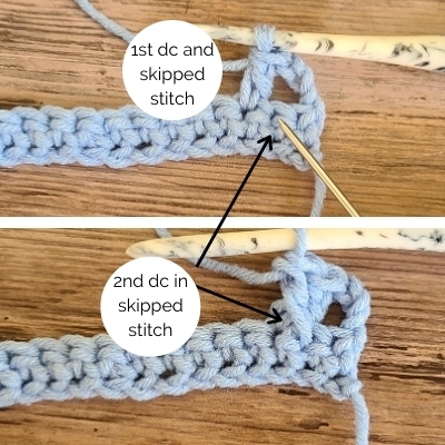 Image shows the process of how to work the stitch, as explained in the text of the blog post.