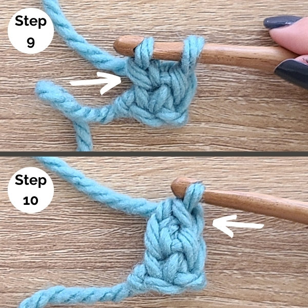 Foundation Single Crochet Steps 9 and 10