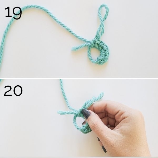 Crochet magic ring before pulling tight.