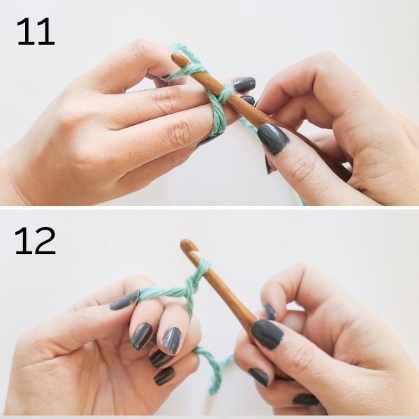 Securing the crochet magic ring.