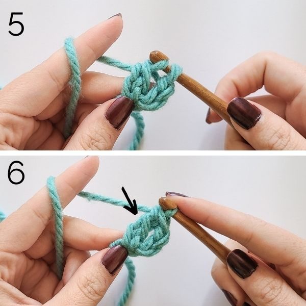 Foundation Double Crochet Steps 5 and 6.