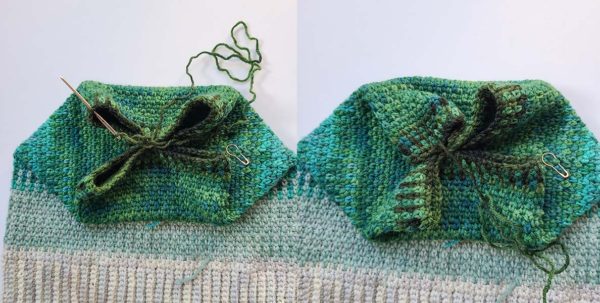 This image continues to show how to finish this beanie as instructed in text.