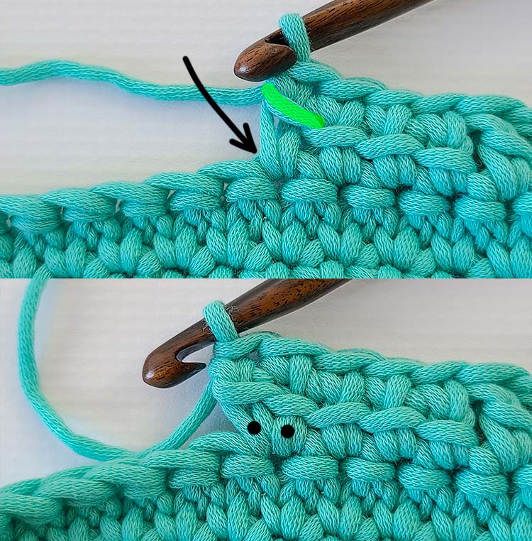 This image shows how to increase the stitch as explained.