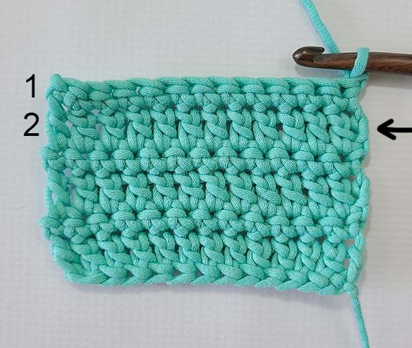 This image shows the steps as referenced in the text for how to crochet 2 rows below.