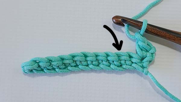 This image shows the half double crochet and chain 1 started, as specified in the tutorial.