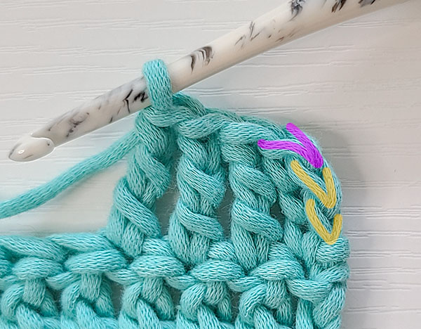 This image shows the stitch next to treble crochets.