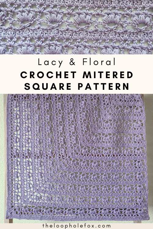 This image is a pinterest pin for this flower square crochet pattern.