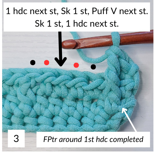 This image is Picture 3 of Row 3, as stated in the crochet stitch pattern for blankets instructions.