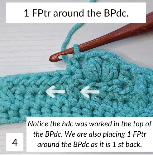 This image is Picture 4 of Row 3, as stated in the crochet stitch pattern for blankets instructions.