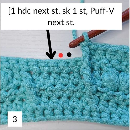 This image is Picture 3 of Row 5, as stated in the crochet stitch pattern for blankets instructions.